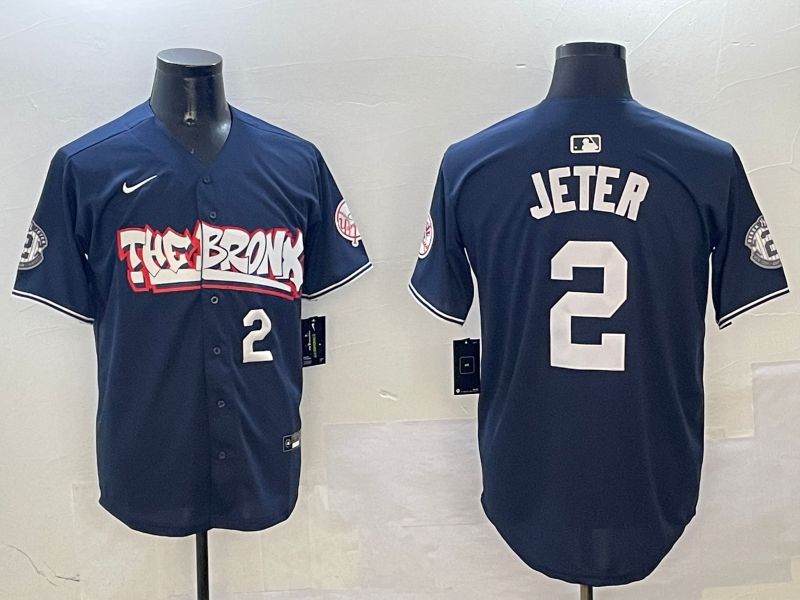 Men New York Yankees #2 Jeter Drak Blue four generations Joint Name 2025 Nike MLB Jersey style 4